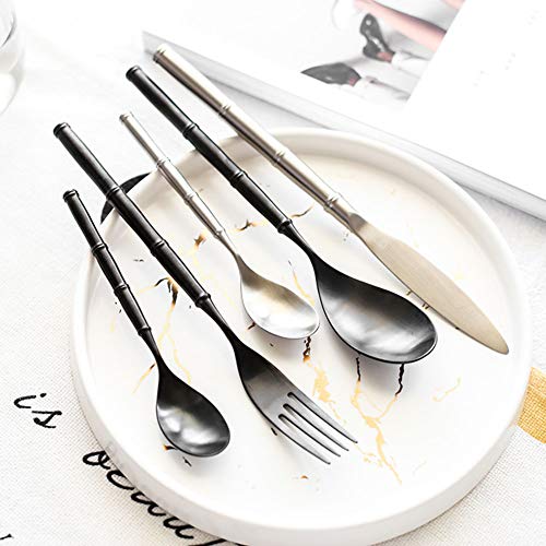 Genérico Juego De Cubiertos De Acero Inoxidable, Cubiertos Duraderos De Acero Inoxidable 304, Juego De Cubiertos De 16 Piezas, Cubiertos para Banquetes De Boda, Cuchillo (Black，Gold)