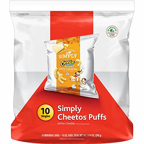 Simply Cheetos Puffs White Cheddar Cheese Flavored Snacks, 0.875oz Bags, 10Count