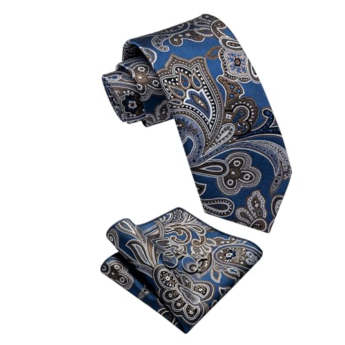 Image of YourTies Silk Paisley Floral Tie and Pocket Square Cufflinks with Lapel Pin Sets for Men 5PC Wedding Party