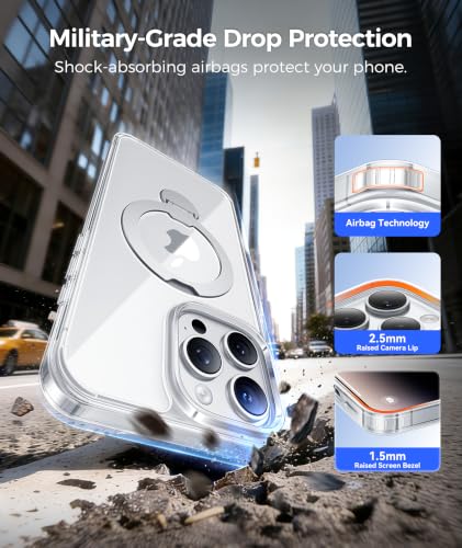 Image of FNTCASE for iPhone 16 Pro-Max Case: [360 Spin Magnetic Stand] [Compatible with Magsafe] [Screen Protector] Clear Magnetic Phone Cases Anti Yellowing Shockproof Protective Phone Cover - Clear