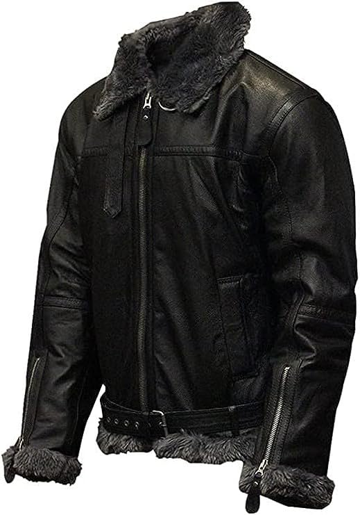 Image of Men's B3 Real Leather Aviator Bomber Jacket with Faux Shearling, RAF Winter Coat