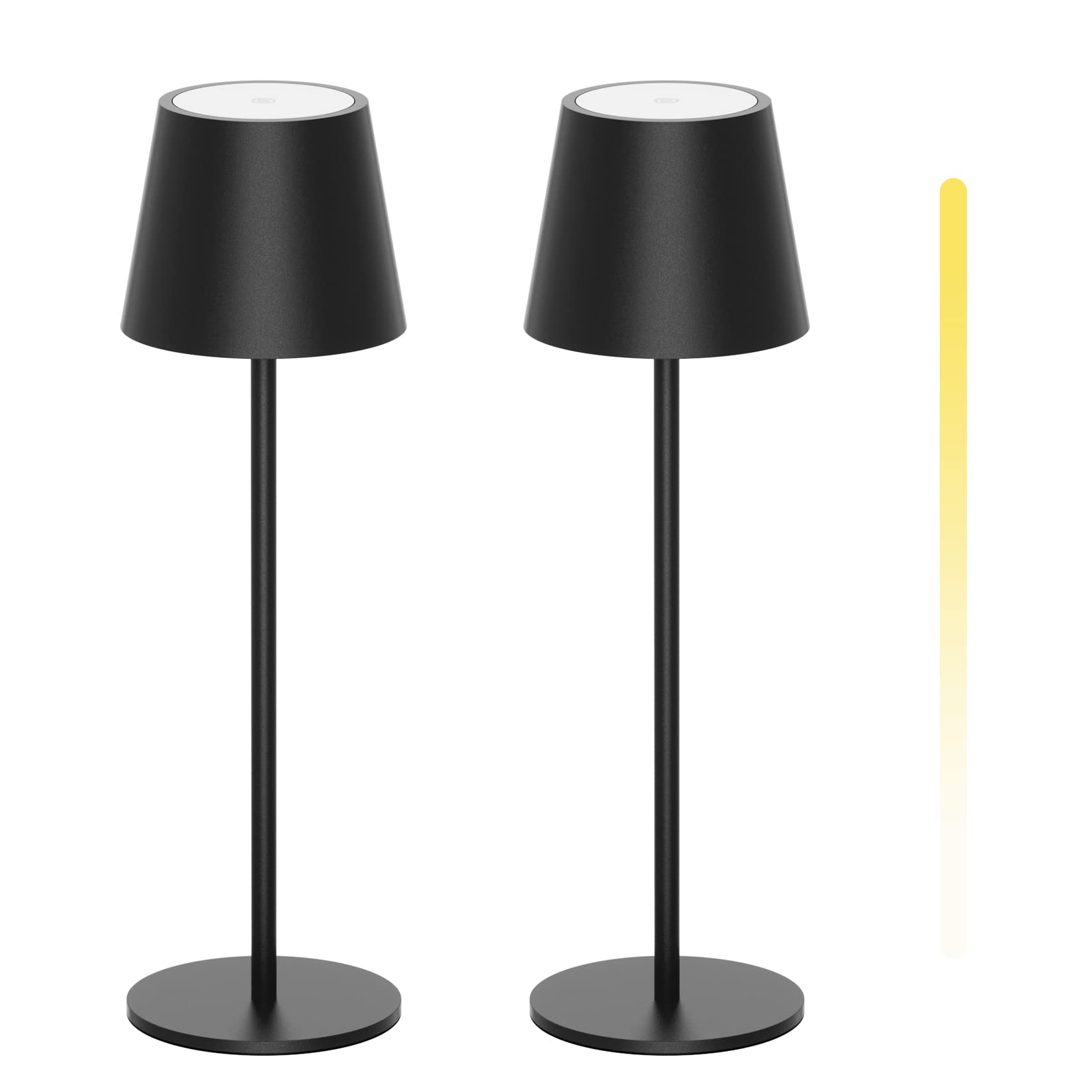 K-Bright 2 piezas Lámpara de mesa LED regulable, recargable, Temperatura tricolor (3000K/4000K/6000K), lámpara de mesa inalámbrica IP54 resistente al agua, jardín, balcón (negro)