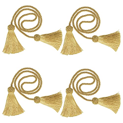4 Pack Curtain Tiebacks Window Curtain Tiebacks Decorative Tassels Tieback Gold Rope with Tassels...