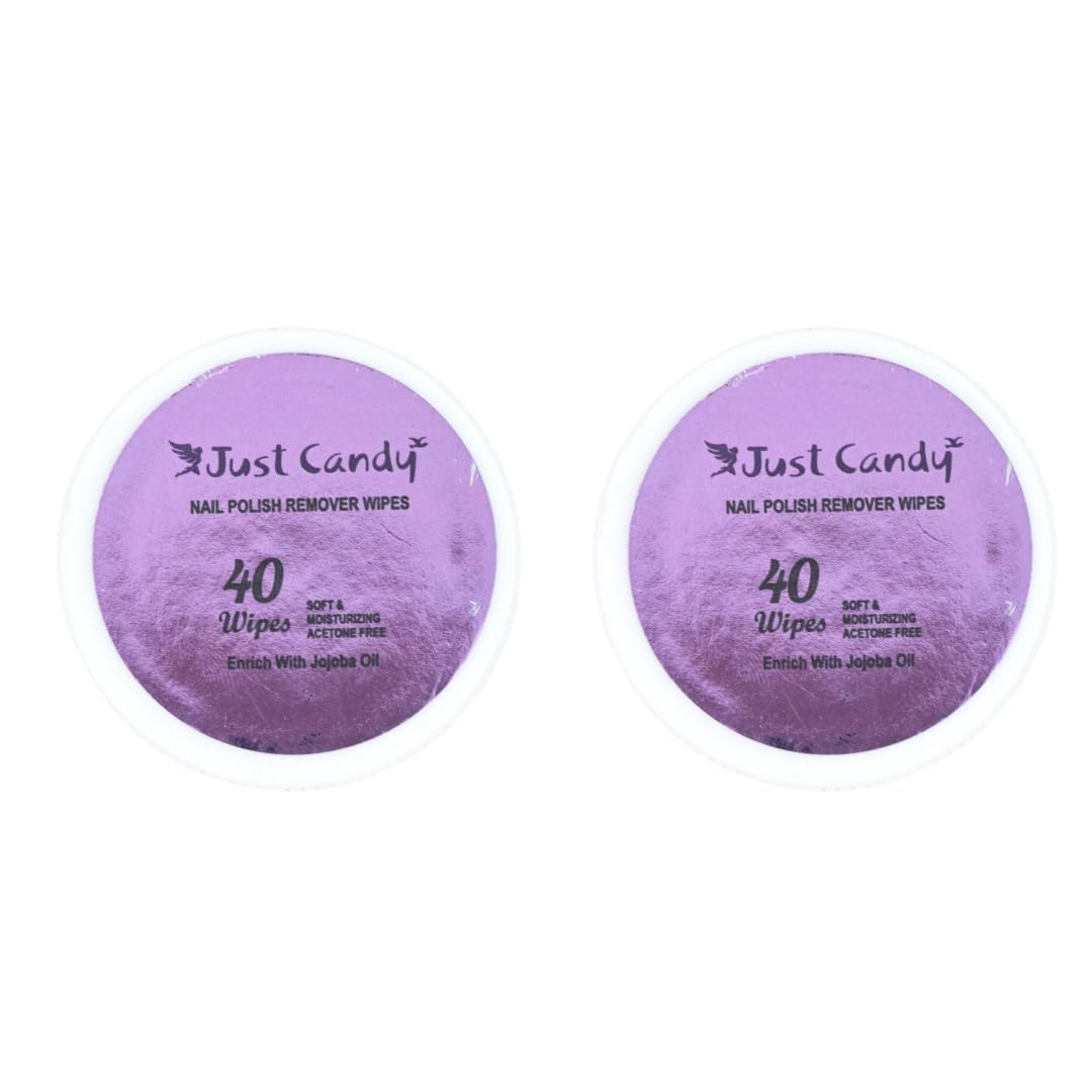 Just Candy Nail Polish Remover Wipes (40 Wipes) Acetone Free formula Enriched with Jojoba Oil & Vitamin E, Thick High Absorption Fabric, Moisturizing & Non-Drying (Set of 2)-image-23