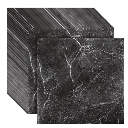 CYEER 40 Pièces Dalles PVC Autocollantes Sol (3,6m²) – Revêtement de Sol Vinyle Effet Marbre Noir 30x30cm – Carrelage Adhésif Imperméable et Résistant pour...