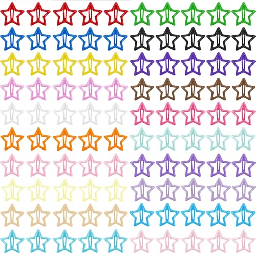 Star Hair Clips Multiple Colors Snap Hair Barrettes Non Slip Star Hair Accessories Metal Hair Clips for Girls Women -100PCS 1.18