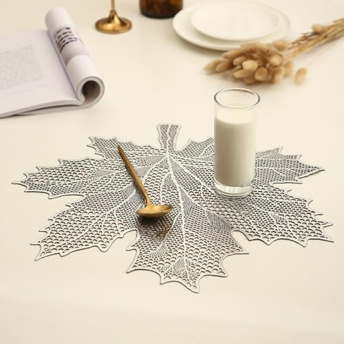 Sets de table argentés creux motif feuilles 41x44 cm lavables pour table de salon - 4