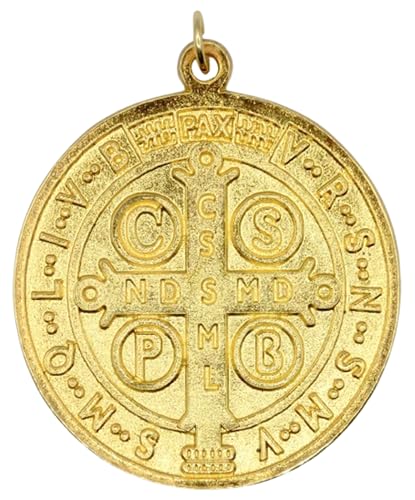 Médaille de Saint Benoît or doré 70 mm pour la protection spirituelle du foyer