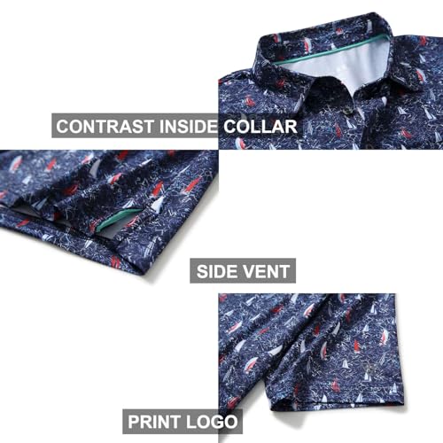 Image of Golf Shirts for Men Dry Fit Short Sleeve Print Performance Moisture Wicking Polo Shirt