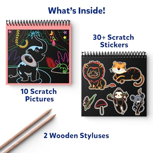 skillmatics scratch art book for kids - animals craft kits amp supplies 30 scratch stickers stocking stuffers travel toys diy kit christmas gifts for boys amp girls ages 3 4 5 6 7 8