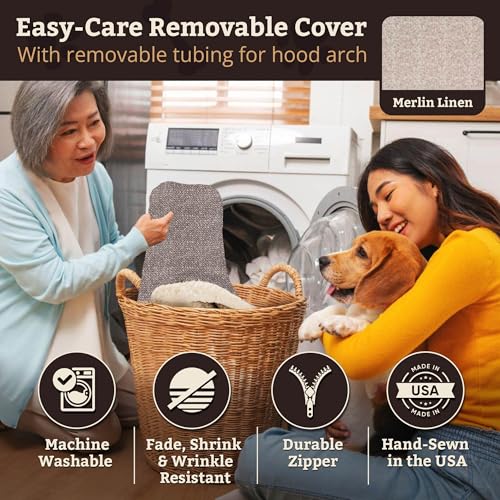 Image of Snoozer Rectangle Cozy Cave Dog Bed, Hooded Dog Bed, Merlin Linen (S)