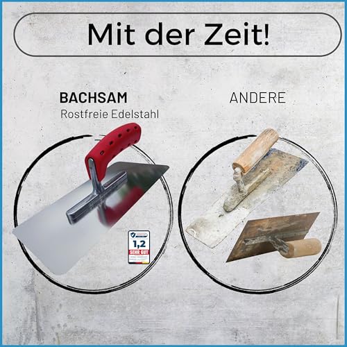 BACHSAM® Made in Germany Hochwertige Edelstahl Glättekelle 280mm x 130mm mit Softgriff/ergonomischer Griff zum Verputzen, Glätten, Spachteln. Glättscheibe - Traufel