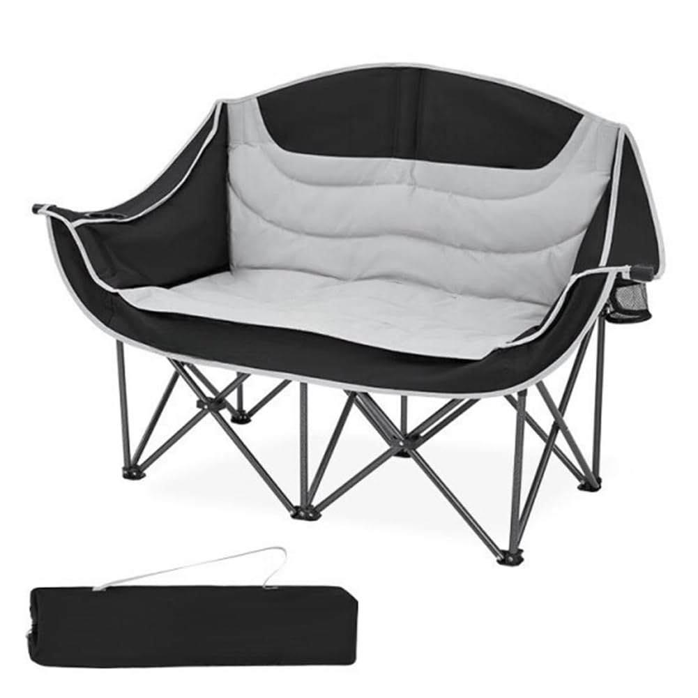 ALINUOYQ Double Camping Chair 2 Person Camping Chair with Cup Holder and Carry Bag Padded Lawn Chairs Support 600lbs for Adults