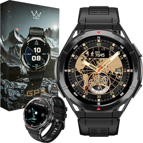 Military GPS Smart Watch: 1.43” AMOLED Always On Display, Built-In GPS, Compass, Altimeter, Barometer, Fitness/Path Tracker, BT Call, 150+ Sports, IP69K, Voice Assist, Long Battery Life, Android/iOS