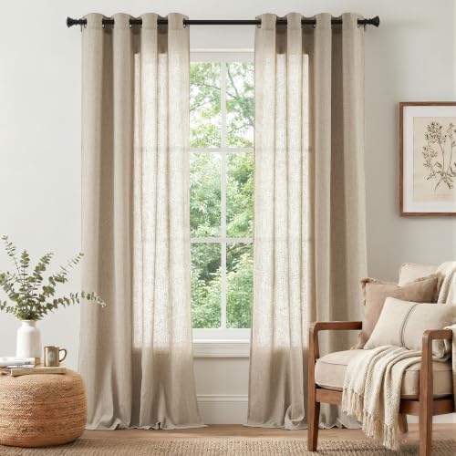 Image of jinchan Linen Curtains 108 Inch Light Filtering Grommet 2 Panels Taupe