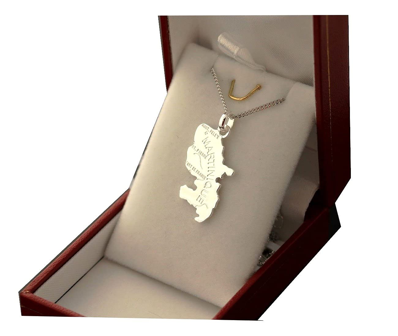 Collier 55cm - Pendentif carte martinique - en argent massif 925 - ensemble pendentif et chaine avec boite - cadeau homme