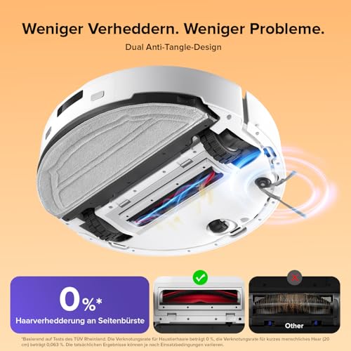 roborock Q10 S5 Saugroboter mit Wischfunktion, 10.000 Pa HyperForce Saugkraft, Dual Anti-Tangle System, Auto Lifting Mopping, Funktioniert mit Alexa, Ideal für Tierhaare, Teppiche, Hartböden (Weiß) – Bild 4