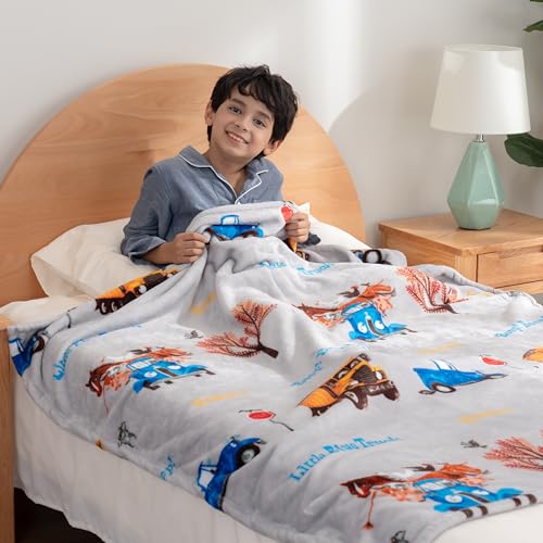 Berkshire Blanket Lovely Little Blue Truck-Themed Kids Throw Made With Signature Velvetloft® Fabric,Pet-Friendly And Cozy Throw,50 In X 60 In,Truck Stripe Grey thumb #3