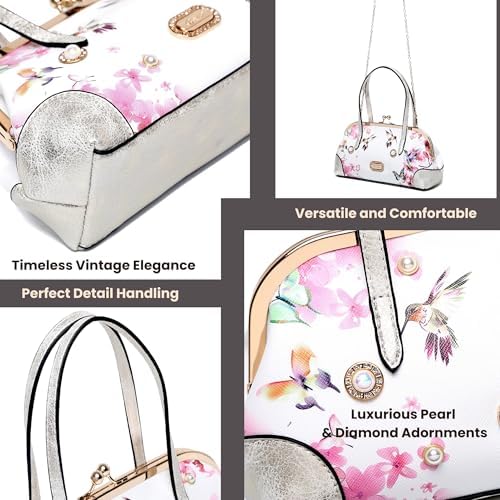 Twilight Garden Women's Designer Handbag with Floral Print, Kiss Lock & Chain Strap with Crystal Embellishments (Royal Blue) (BLUE)