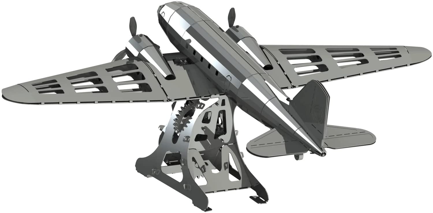 METAL-TIME REMARQUABLE Douglas, modèle Douglas DC-3, kit de Construction mécanique de modèle d'avion en métal 3D, Construction de Bricolage en Acier Inoxydable avec boîte à Outils - 146 pièces.