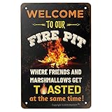 ANJOOY Vintage Metal Funny Camping Tin Sign - Welcome To Our Fire Pit Where Friends And Marshmallows Get Toasted -Outdoor Porch Patio Kitchen Garden Poster Retro Decor Art 8x12 Inch