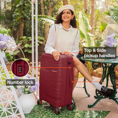 Image of Nasher Miles Paris Hard-Sided Polypropylene Luggage Set of 2 | 65cm & 75cm | 8 Wheels Medium & Large Trolley Bag for Travel | Suitcase (Maroon)
