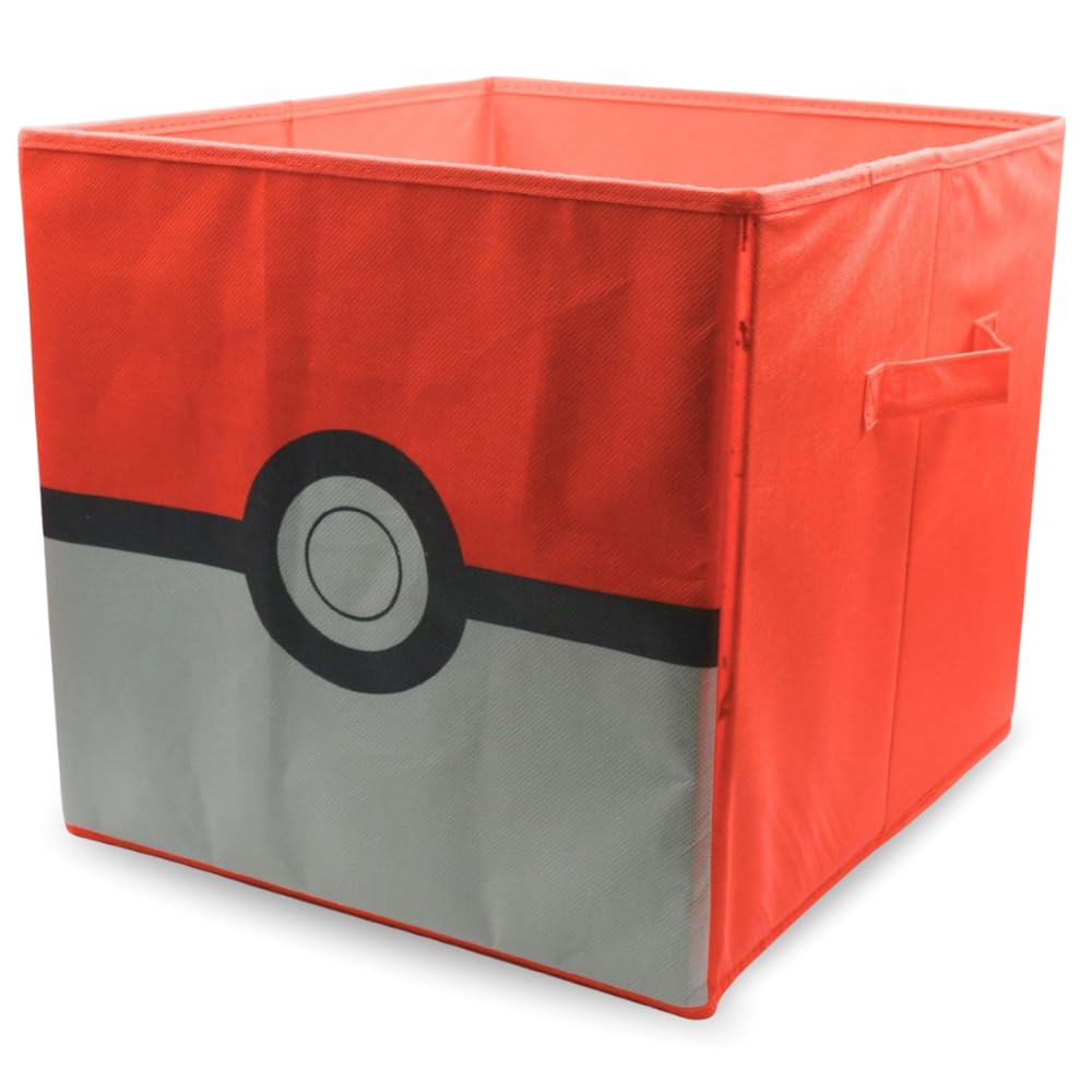 HOX Kids Pokemon Pokeball Collapsible Storage Boxes with Handles Durable Fabric Foldable Storage Cubes | Compatible Ikea Kallax Furniture | Perfect For Organising Kids Room & Playroom
