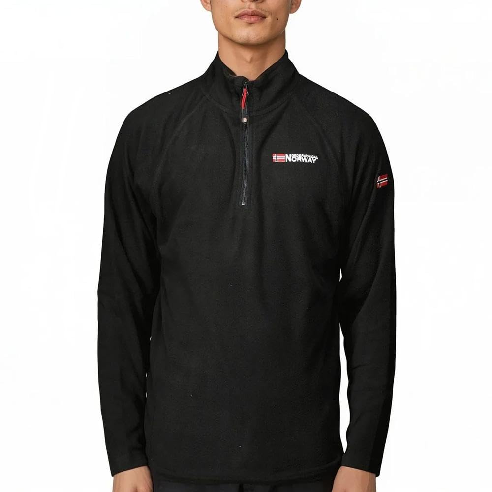 Geographical Norway Men's Fleece Jacket 1/4 Zip Black Men 233, Black, XL