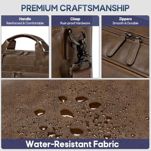 Image of RAINSMORE Messenger Bag For Men 16 Inch Laptop Bag Waterproof PU Leather Briefcase Large Capacity Vintage Satchel Computer for Office Work Business Travel,Brown