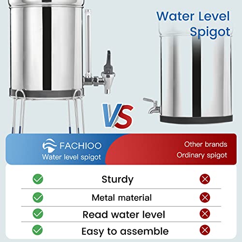 Fachioo Gravity-Fed Water Filter System, 2.25-Gallon Stainless Steel Countertop System With 2 Ceramics Filters, 1 Metal Water Level Spigot And 1 Stand, Reduces 99% Chlorine, King Tank Series #TOP4