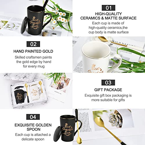 Cabtnca Grandparents Gifts, Best Grandma Grandpa Ever Mug Set, Mothers Day Christmas Gift for Grandparents Gifts for Grandma Grandpa from Granddaughter Grandkids, 14Oz Black & White - Image 5