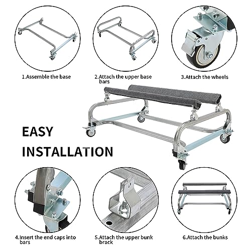 HECASA Personal Watercraft Jet Ski Dolly Stand Boat Storage Trailer Vehicle Cart for Sea-Doo Yamaha Kawasaki Adjustable Carpeted Bunks W/Four Casters & Two Brakes 1000lbs Capacity by HECASA - Image 5
