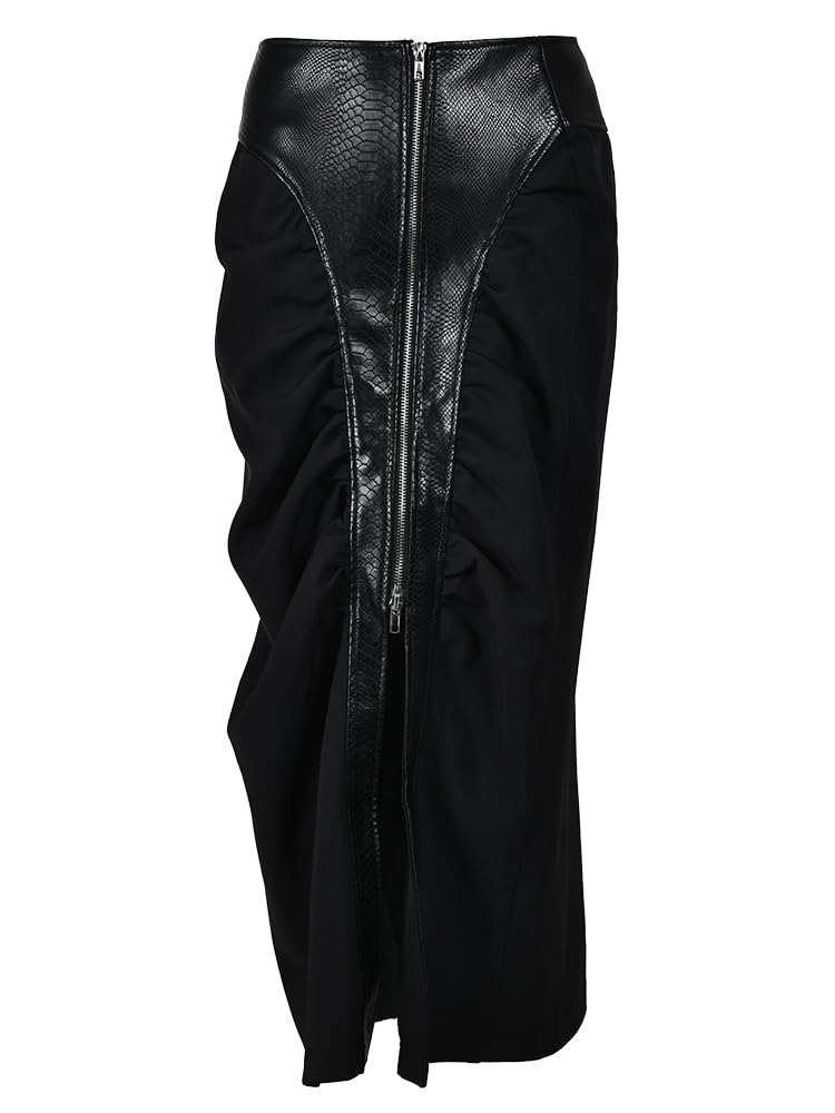 Falda Cuero Mujer Falda de Medio Cuerpo Plisada Irregular Cuero PU Negro Cintura Alta for Mujer Moda Primavera otoño