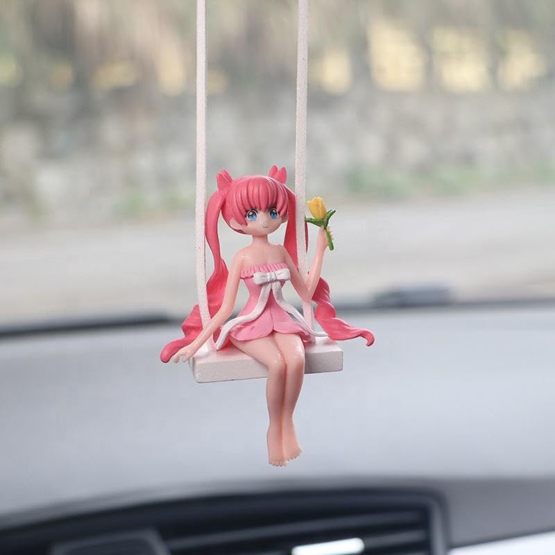 Image of YOURKARTS.COM Mini Showpiece for Car Dashboard, Office Desk, Home Decor, Unique Decoration for Car Interiors (Hanging Anime Girl-Pink)