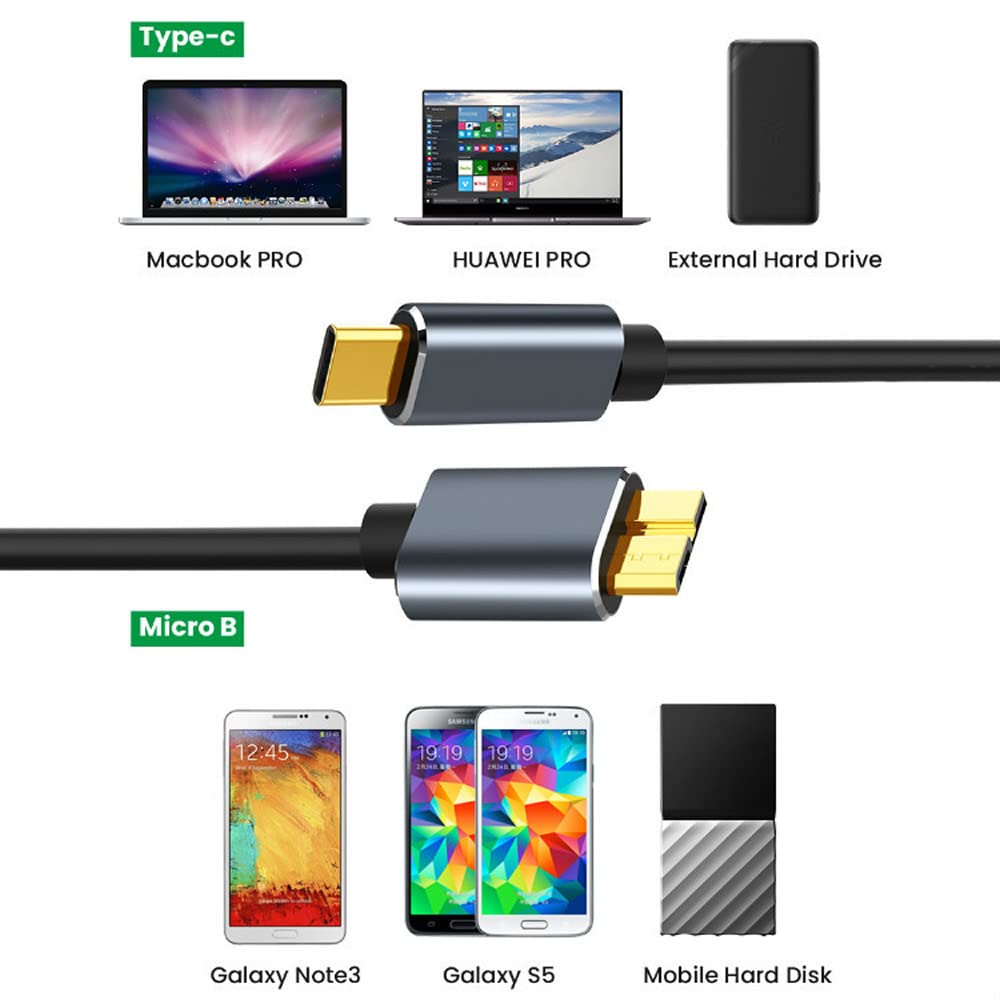 Eono USB C Hard Drive Cable, 0.5M 5Gbps Micro B to Type C Lead Portable External Hard Drive Compatible with WD Elements - Image 3
