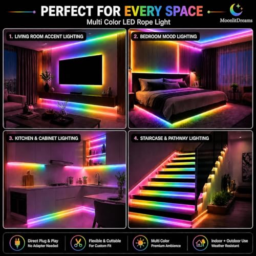 Image of MoonlitDreams 20M LED Rope Light Waterproof Strip Light | Multi Flexible Cove Light for False Ceiling, Balcony, Bedroom, & Indoor Outdoor Decoration | Plug & Play Decorative Light