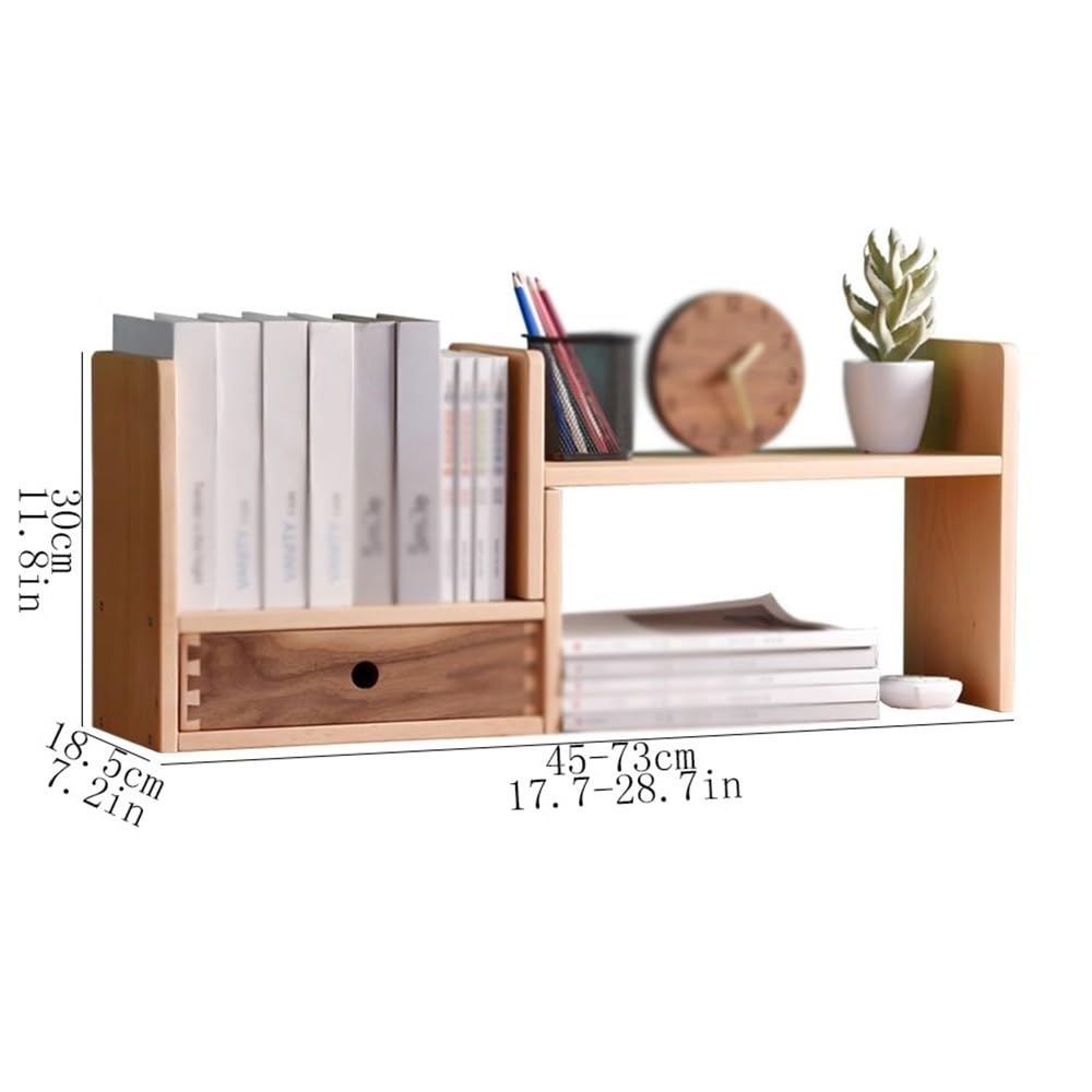 scaffale per libri Libreria da tavolo regolabile semplice, ripiano organizer retrattile in legno con cassetti, for espositore for studio e domestico