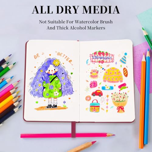 Image of 5.7x4.1in Hardcover Blank Sketchbook for Drawing 180gsm 96Pages,Wine Red