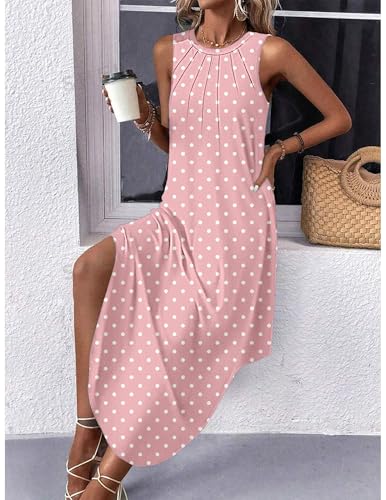 Image of Zeagoo Women Floral Summer Casual Beach Printed Tank Dress with Pockets Pleated Front Long Dress