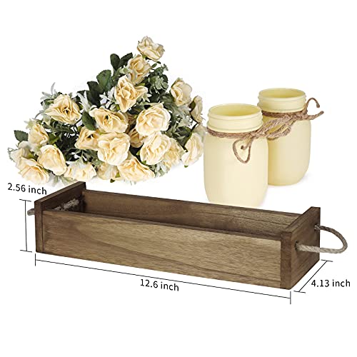 Centerpieces For Dining Room Table, Mason Jar Decorative Wood Tray With Artificial Rose Bouquet Flowers Rustic Farmhouse Home Decor For Coffee Table Living Room Kitchen Table Decor By Tj.moree - Beige #TOP5