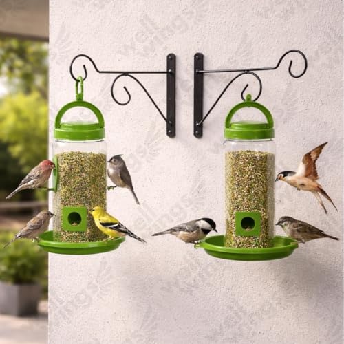 Image of Bird Feeder and Waterer Set with Hanging Brackets - 2-in-1 Wild Bird Feeding Station for Outdoors - Weatherproof Seed Dispenser & Hydration Kit for Garden, Patio & Balcony (2 Pack Food)