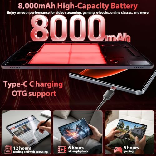 Image of YOBANSE 10 Inch Android 16 Tablet PC, 26GB+256GB(Max 2TB Storage Expand), Octa-Core, GMS Certified 5G WiFi GPS 8000mAh, Complete Accessories Keyboard Stylus Mouse, Silver