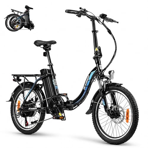 KAISDA E-Bike Klapprad 20 Zoll Elektrofahrrad Mit 250W Motor 36V 13Ah Abnehmbarem Li-ion Akku Bis 100km Distanz,7-Gang,Pedelec Ebike E-Citybike E-Fahrrad Für Erwachsene,Schwarz