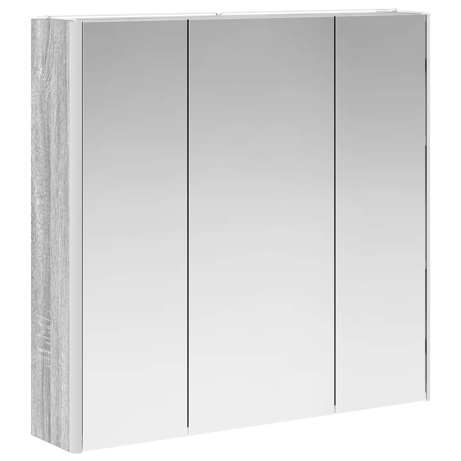 Sonoma szafka łazienkowa z lustrem szara, 73,5 x 15,5 x 70 cm, materiał drewnopochodny, z oświetleniem LED, dwa regały, złącze USB, montowana na ścianie, nowoczesne meble łazienkowe, schowek