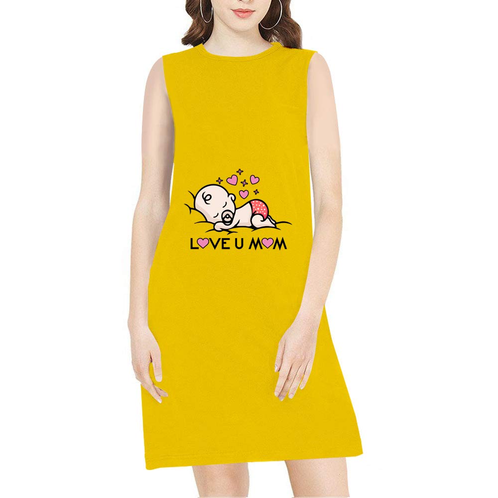 Women's Regular Fit Tshirt Knee Length Love You Mom Cotton Graphic Printed Round Neck Sleeveless Multicolour Tshirt. Knee Long, Long Length Pootlu Tops and Tshirts-picture-14