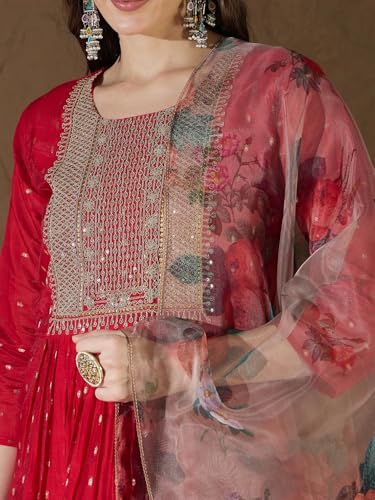 Image of Women's Chanderi Kurta with Legging and Dupatta | Modern & Traditional Blend Ethnic Wear Set | Festive & Casual Summer Kurti with Pants for Party Office & Ethnic Occasions
