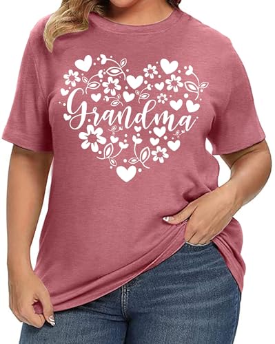 Plus Size Grandma Shirts for Women Grandma Heart Tshirt Mama Floral Tees Casual Short Sleeve Tops2