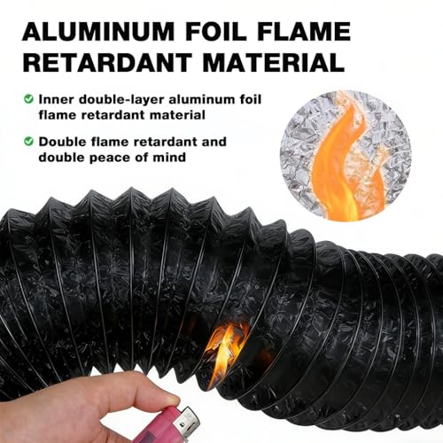 Image of HASTHIP 6 Inch 6.5 Feet Chimney Exhaust Pipe - Flexible Expandable Dryer Vent Hose with Free Hose Clamps Air Ducting PVC Aluminum Foil for HVAC Ventilation-Black