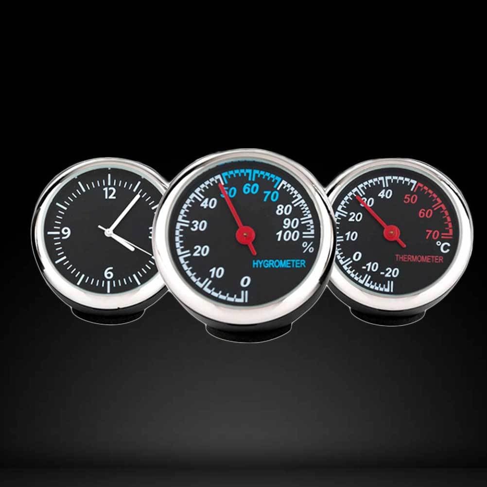 Gatuida 3 Stück Auto Uhr Thermometer Hygrometer Analog Armaturenbrett Anzeige Wasserdicht 4.0x0.8 cm Leuchtend für Pkw LKW Fahrzeug Wohnmobil Innenraum Dekoration Reise Instrumente Mechanisch Zubehör