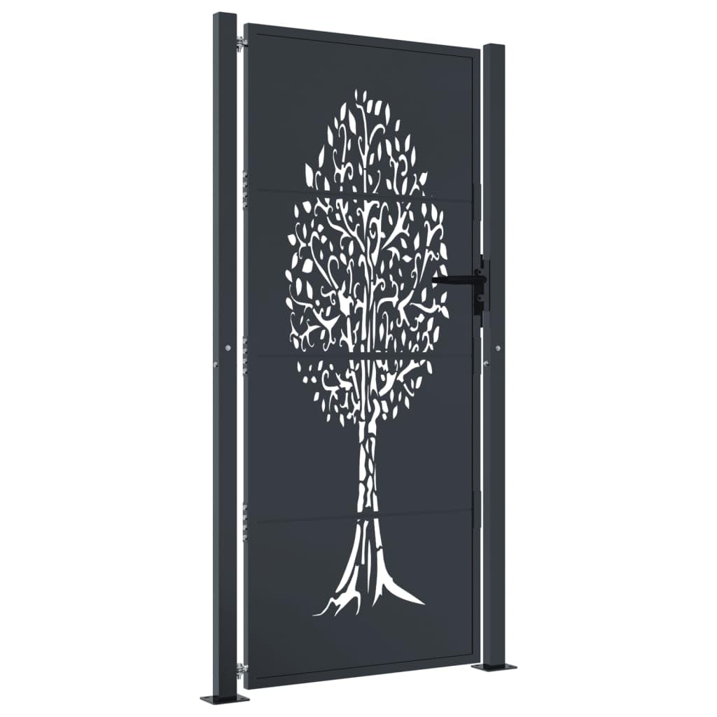 Vidaxl Anthracite Garden Gate Fence - Steel Tree Design, 105X180 Cm, Lockable Outdoor Patio Entryway